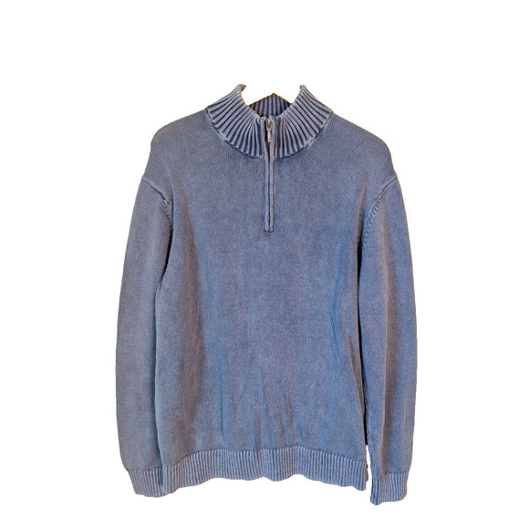 Goodthreads Cotton Dusty Blue Mock Neck Knit Sweater 1/4 Zip Men Size XL - Picture 1 of 7